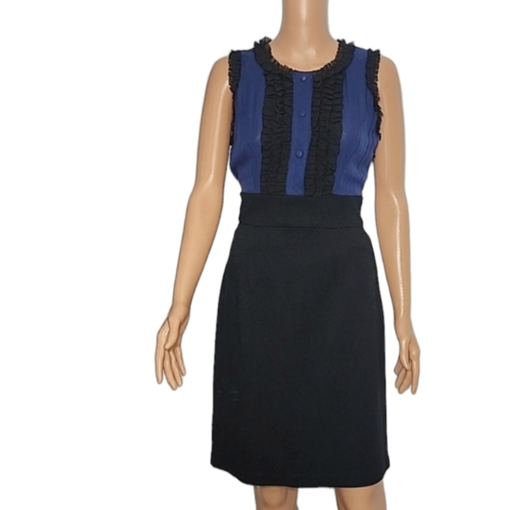 Eliza J Womens Color Block Black/Navy Top‎ Silk Sleeveless Sheath Dress Size 10